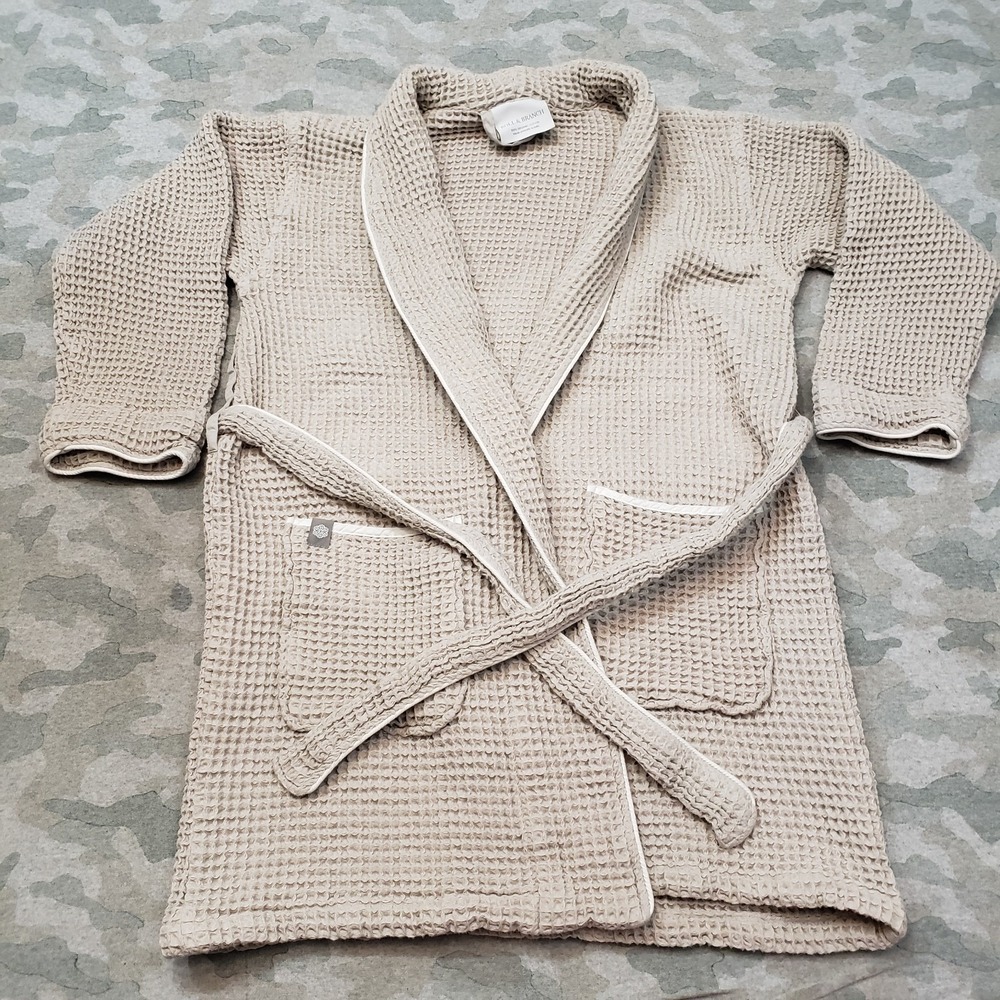 Boll & Branch Robe Womens Tan Open Front Belted Half Sleeve